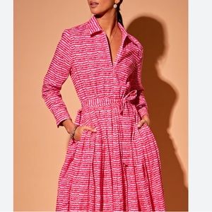 Tucker Allyson Midi Dress Size L Women Preppy In Raspberry Sound Organic Poplin